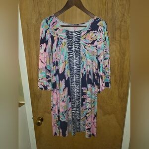 Lily Pulitzer Medium Colorful Abstract Print Resort Flared Sleeve Floral Cruise